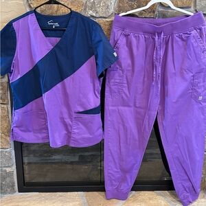 Purple and Navy UA buttersoft Scrub Set